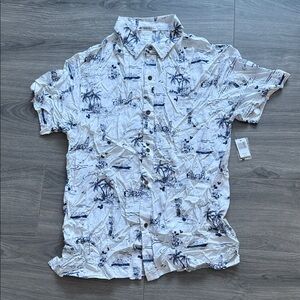 Disney Cruise Line Castaway Cay Men’s White and Blue Printed Shirt